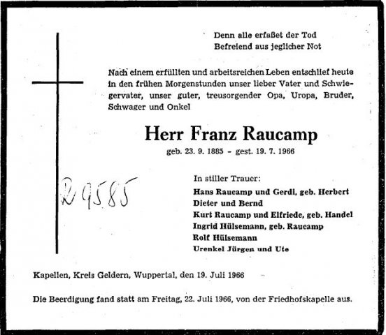 Raucamp Franz 1885-1966 SBZTodesanzeige